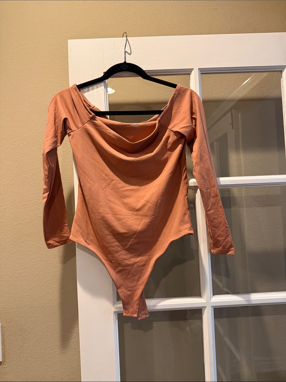 nuuds Long Sleeve Off-Shoulder Bodysuit in Rust